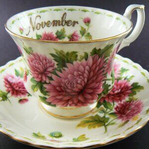 Royal Albert Bone China England NOVEMBER CHRYSANTHEMUM Cup & Sauser